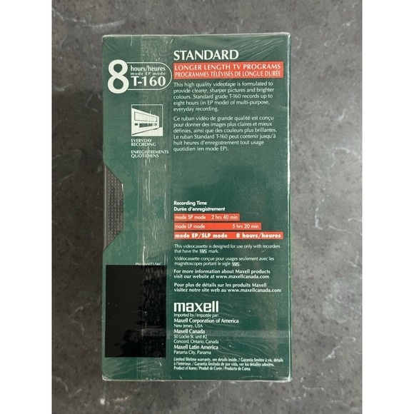 New Maxell VHS T-160 Premium Grade 8 Hour Tapes - 5 Pack. - Picture 3 of 3